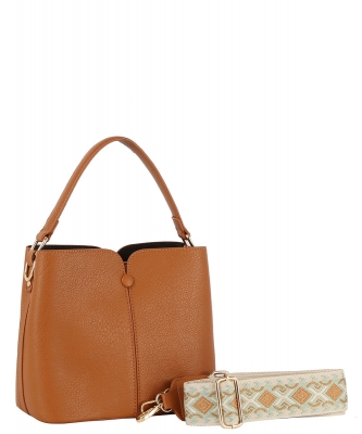 Fashion Bucket Satchel Bag with Guitar Strap GL-0149-M BROWN